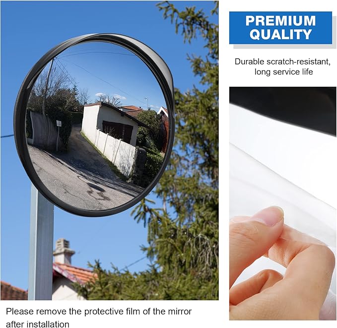 2 Pieces Acrylic Convex Mirror 12 Inch Outdoor Security Corner Mirror with Adjustable Fixing Bracket Clear Safety Mirrors for Driveway Parking Garage Warehouse Indoor Blind Spot