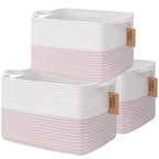 COMFY-HOMI 3PACK Cotton Rope Square baske with Handles for Shelves|Dog Toy baske Bin and Storage|Baby baske for Gift|Shoe bas