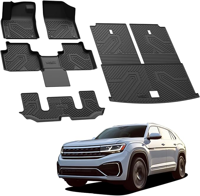LASFIT Floor Mats for Volkswagen Atlas 2019-2026(Bucket Seat), All-Weather Protection TPE Car Mats 3 Rows Floor Liners & Trunk Mats & Seatback Mats Full Set for VW Atlas Accessories, Black