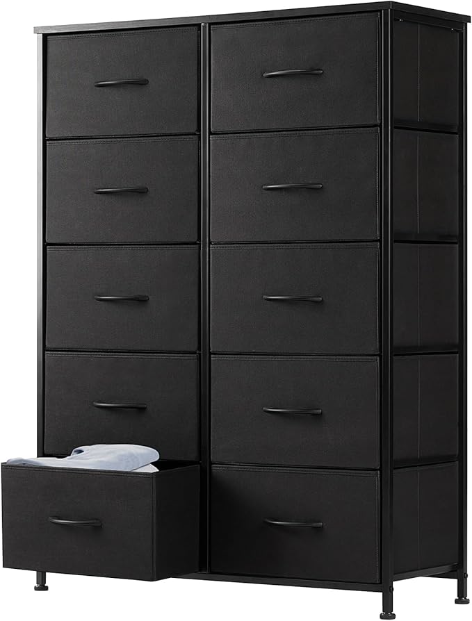 DUMOS Dresser for Bedroom, 10 Storage Drawers, Wide Fabric Closet Chests Organizer Tower Furniture with Wooden Top Metal Fram