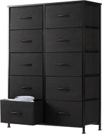 DUMOS Dresser for Bedroom, 10 Storage Drawers, Wide Fabric Closet Chests Organizer Tower Furniture with Wooden Top Metal Fram
