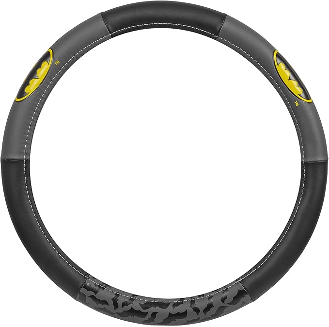 BDK Warner Bros DC Comics Batman Steering Wheel Cover - Ergonomic Grip, Universal Size 14.5-15.5 in, Protects and Insulates Your Wheel, Car Accessories for Car, Truck, Van, SUV