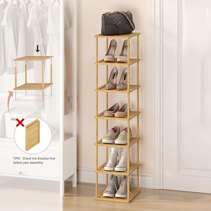 MHXW SXPN Bamboo Free Standing Shoe Rack Shelf Multi Tier Tall Wooden Stackable Shoes Rack Organizer for Closet Front Door En