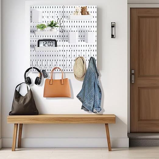 Wall Mount Peg Board Organizer 45pcs Kit, 4 Panels and 41 Accessories Pegboard Wall Organizer with Hooks, Bins, Shelves, DIY 