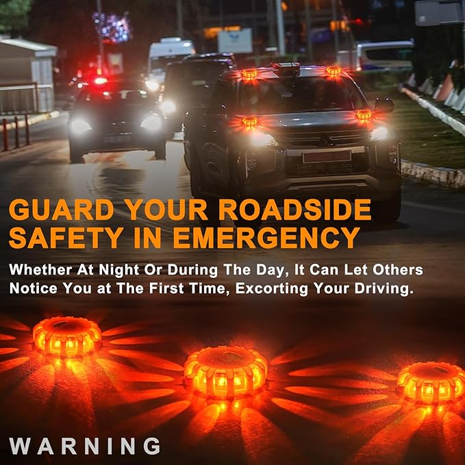 Tobfit 8 Pack USB-C Rechargeable LED Road Flares Roadside Emergency Car Kit, Emergency Lights for Vehicles Flashing Flare Bea