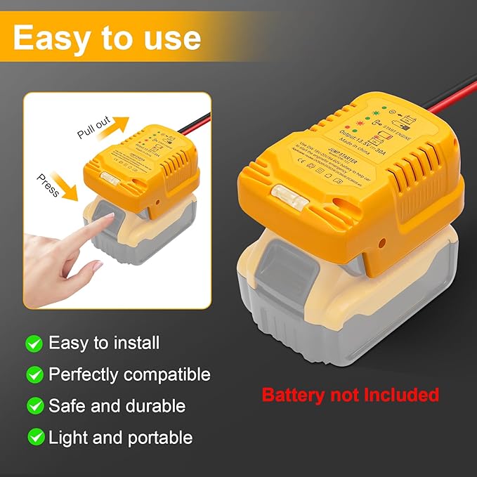 12V Jump Starter Compatible with DeWalt 20V/60V Batteries, 11AWG 1.2FT Automotive Booster Cable for 12V Car Starting (Battery Not Included, Not Made by DeWalt)