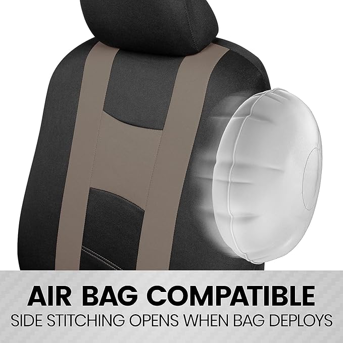 BDK carXS Seat Covers for Cars, Beige Two-Tone Car Seat Covers with Matching Back Seat Cover, Made to Fit Most Auto Truck Van