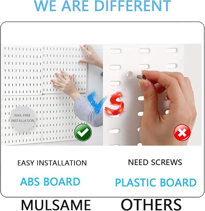 MULSAME Pegboard Combination Kit, Wall Mounted Storage Set with 4 Pegboards & 14 Accessories Hanging, White Peg Boards Organi