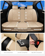 Huidasource Beige Rear Seat Cover, Nappa Leather Back Seat Cover Velcro Adjustable, Compatible with Armrests, Seat Belts, Chi