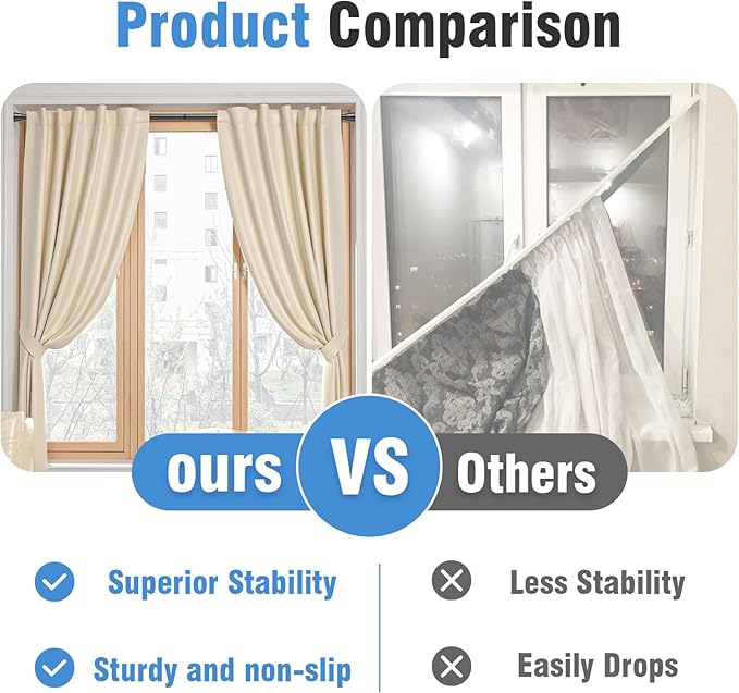 AIZESI 2 Pack Tension Curtain Rod for Windows 45 to 77 Inch, Adjustable Expandable Spring Curtain Rods No Drilling, Non Slip 