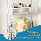 Over The Door Hooks Organizer, Over Door Storage with 12 Coat Hooks and 2 Mesh Basket, Bathroom Door Organizer Towel Rack Bac