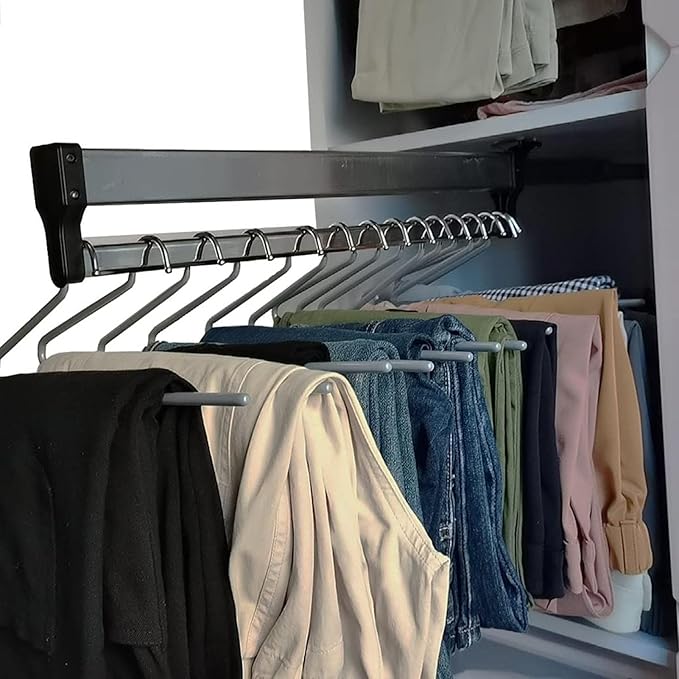 Adjustable Pull Out Clothes Rail - Extendable Closet Organizer for Pants & Coats - 23.6 Inch Hanger Rack - Space-Saving Cloth