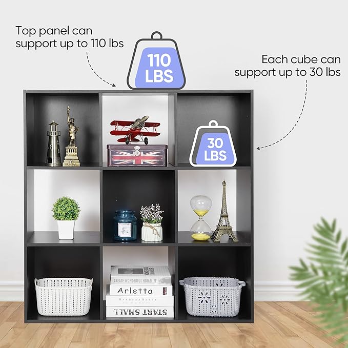 SUPER DEAL 9 Cube Open Shelf Bookcase 3 Tier Bookshelf Wood Cabinet Storage Organizer Display Shelves with 5 Removable Back P