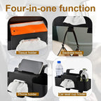 4-in-1 Back Seat Car Organizer with Extra Large Capacity, 2 Cup Holders, Tissue Box Dispenser & Storage Hook for Phone, Snacks, Toys(Black)