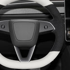 MEWANT Hand Stitched White Leather Steering Wheel Cover for Tesla Model 3 Highland 2023 2024 2025