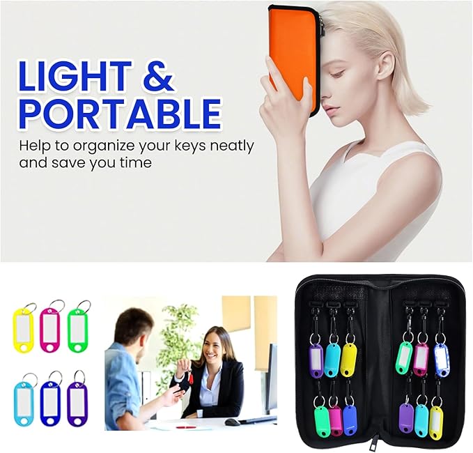 Key Organizer, Zippered Key Case, Fireproof and Waterproof Key Binder with 12 Hooks and Tags Portable Key Storage Book for Of