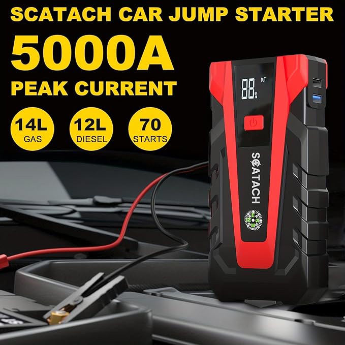 Scatach 5000A Jump Starter, 12V Jump Starter Battery Pack Portable (up to 9.0L Gasoline and 7.0L Diesel Engine), Car Battery