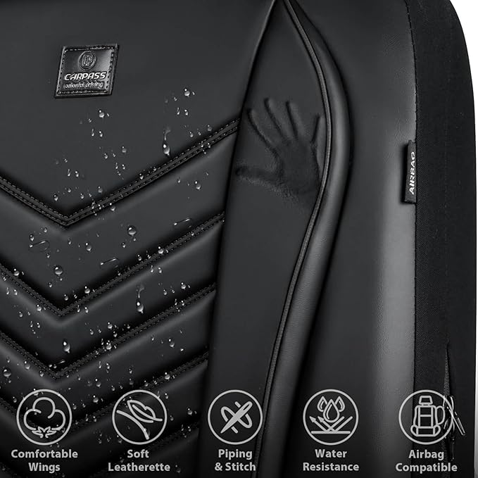 CAR PASS 3D Foam Faux Leather Car Seat Covers Full Set,Waterproof Leather Seat Cover for Cars,Luxury Universal Fit for SUV Tr