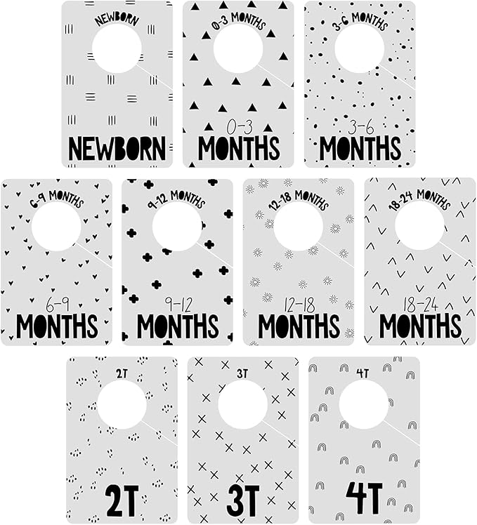 Canopy Street Gender Neutral Closet Baby Clothing Dividers/Modern Pattern Closet Organizers for Newborn to 4T Clothes / 4" x 