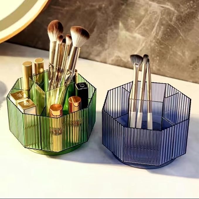 LINFIDITE 360°Rotating Makeup Organizer Holder Cosmetic Display Case Clear Makeup Brush Lip Gloss Organizer Case with 5 Slots