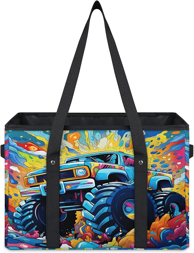 Reusable Grocery Bags Heavy Duty Shopping Bags Foldable Large Tote Bags with Long Handles & Hard Bottom