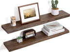 Floating Shelves for Wall Decor, Rustic Solid Elm Wood Live Edge Floating Shelves Wall Mounted, Wall Shelves with Invisible B