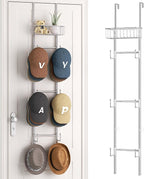 HapiRm Over Door Hat Rack - Wall Mounted Hat Organizer with 6 Hooks and Metal Basket Design, Baseball Cap Organizer Storage H
