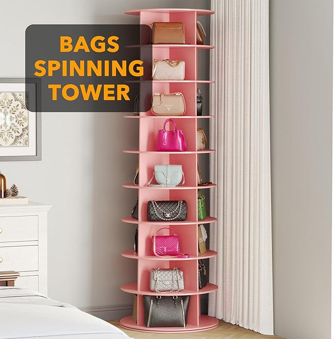 SpaceAid 9 Tier Rotating Shoe Rack Tower, Spinning Shoe Display Lazy Susan, Revolving 360 Shoe Rack Storage Round Carousel, V