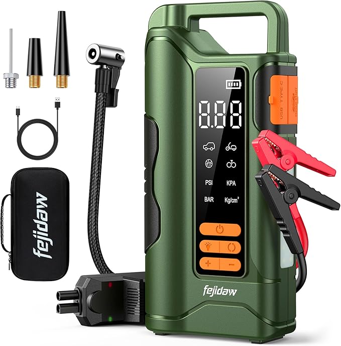 Jump Starter with Air Compressor,5000A Car Battery Jumper Starter, 16000mAh Battery Jumper Starter Portable for 10L