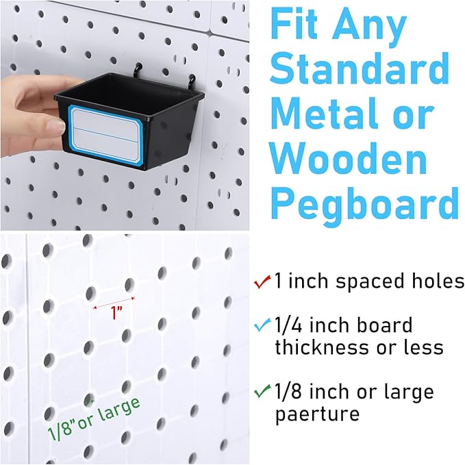 Uiifan 18 Set Pegboard Bins Kit Plastic Pegboard Cups with Metal Hooks Wall Containers Organizer Accessories with Label Stick