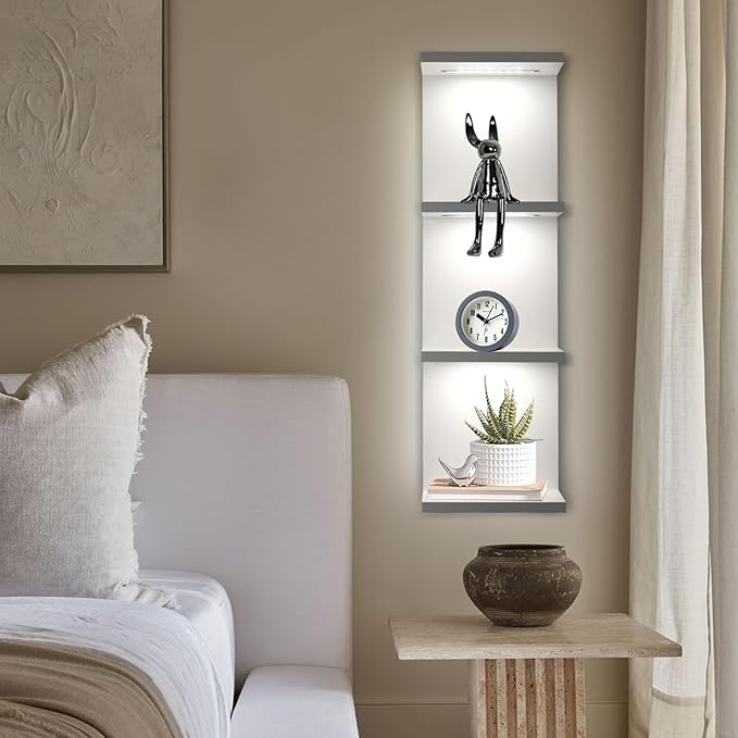 4 Tier LED Wall Shelf - Modern Floating Shelves for Makeup Vanity, Bedroom, Living Room | Easy Install Cosmetic & Display Lac