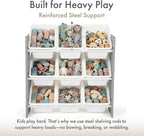 Humble Crew 9-Bin Toy Organizer – Inspire Grey with White Plastic Bins, 3-Tier Storage Solution for Kids' Playrooms and Nurse