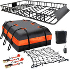 Roof Rack Carrier Carrier Basket 65"*39"*6"+Waterproof Bag 20 Cubic Feet(51"*40"*17"),and Cargo Net with Attachment Hooks,Ratchet Straps.200 Lbs Capacity,Universal Rooftop small Size Roof Rack