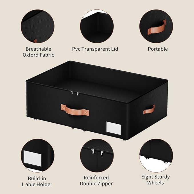 Underbed Storage With Wheels,Large Capacity 10 inches Height Storage Bins,Rolling Underbed Shoe Storage Containers,Underbed S