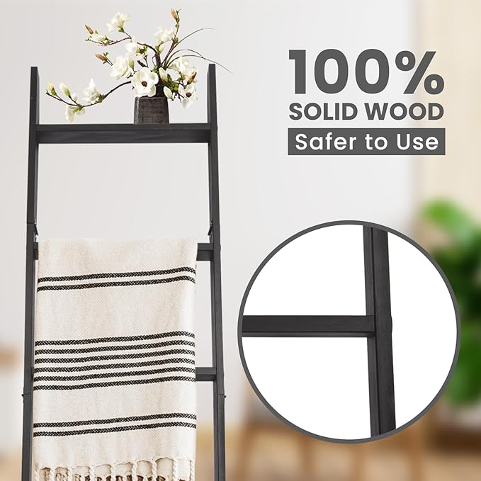 6-Tier Blanket Ladder – 5.5 Ft Wall Leaning Quilt Rack, Farmhouse Blanket Storage for Living Room, Bedroom & Bathroom – Rusti