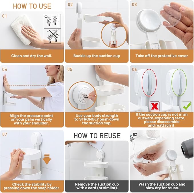 LEVERLOC Soap Dish Holder for Shower, Double Layer Suction Cup Wall Mounte Self Draining Removable Waterproof Strong Suction 