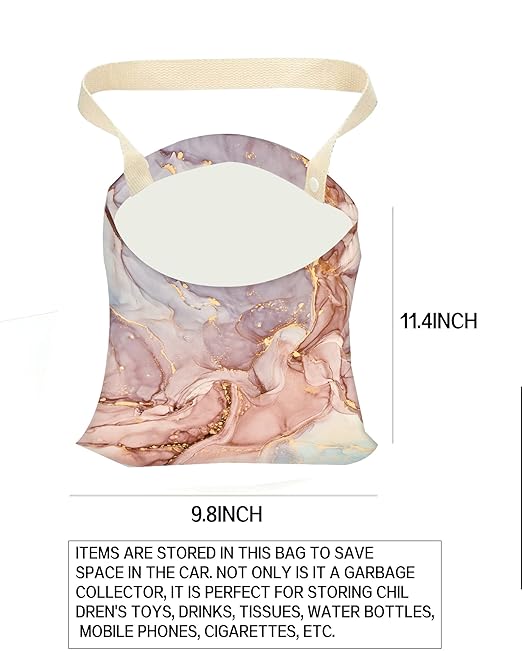 Car Garbage Can, Car Trash Bag, Car Garbage Bag, Hanging Car Trash Can for Car Accessories, Vehicle, Travelling, Camping, Cute Car Back Seat Organizer, Cute Pink Marble