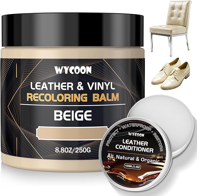 Leather Recoloring Balm with 100ml Mink Oil Conditioner | Beige Repair Kit, Dye & Color Restorer for Furniture, Sofa, Car Sea