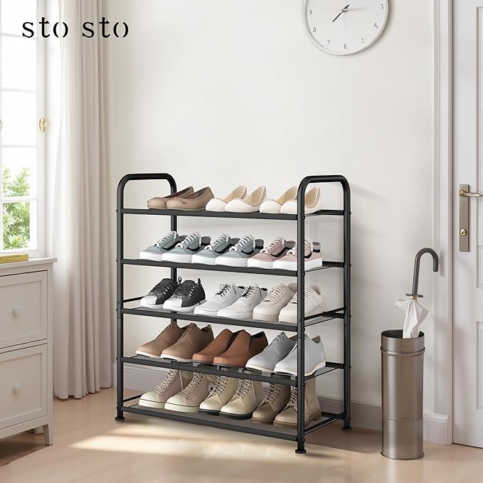 STO STO 5-Tier Shoe Rack with Sturdy Mesh Shelves, Heavy Duty Metal Shoe Organizer for Entryway, Closet, Garage, Front Door, 