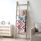 FUIN 6.4ft Extra Wide Wooden Blanket Ladder Living Room Decorative Wal Leaning Farmhouse Quilt Display Holder Rustic Wood Tow