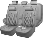 CAR PASS 3D Foam Faux Leather Car Seat Covers Full Set, Waterproof Grey Leather Seat Cover for Cars, Luxury Universal Fit for