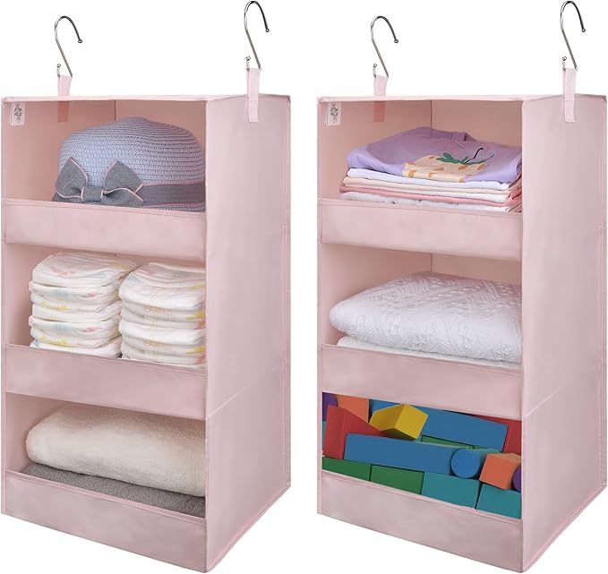GRANNY SAYS 3 Shelf Hanging Closet Organizers and Storage, Collapsible Closet Storage Organizer with 2 Metal Hooks, Leak-Proo