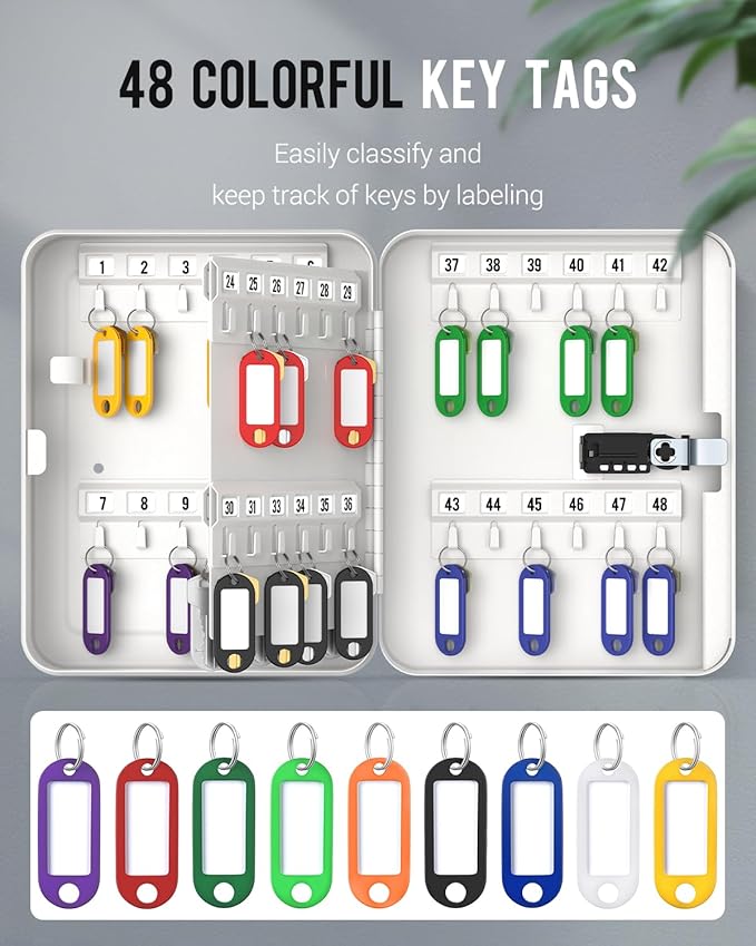Uniclife 48 Position Key Cabinet with Combination Lock Resettable White Digital Security Storage Box Steel Key Organizer with