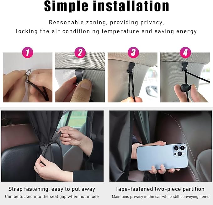Car Divider Curtain, Automotive Privacy Blackout Divider Curtain for Sleeping & Camping, Removable Vehicle Sunshade Screen Blocks Heat, UV Rays, Universal Car Accessories