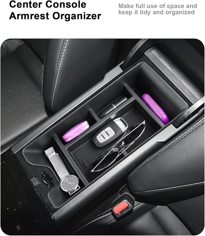 ECOZEN 2026 Camry Center Console Organizer - 2 Pcs Center Console Storage Tray & TPE Cup Holder Insert for 2025-2026 Toyota Camry(LE/SE/XLE/XSE) Accessories - ABS Armrest Box Organizer