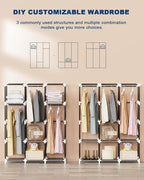 Mavivegue Portable Closet, 50 Inch Wardrobe Closet, Portable Closets for Hanging Clothes with 3 Hanging Rods and 6 Storage Sh