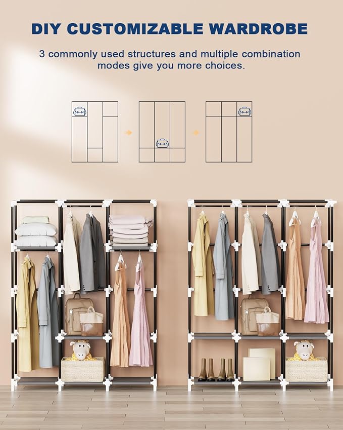 Mavivegue Portable Closet, 50 Inch Wardrobe Closet, Portable Closets for Hanging Clothes with 3 Hanging Rods and 6 Storage Sh