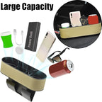 IOKONE Car Cup Holder, Auto Front Seat Organizer, Multifunctional Cup Drink Holders with PU Leather Cover, Gap Filler Storage Box Coin Bucket Console Side Pocket Cell Mobile Phone Holder(Slim-Beige)