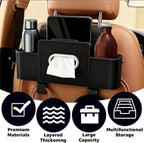 4-in-1 Car Organizer Back Seat,Upgraded Multifunctional Back Seat Car Organizer,Partition Design,Multi-Hanging Storage Box with 2 Cup Holders,Tissue Box, for Hold Mobile Phone(Black)
