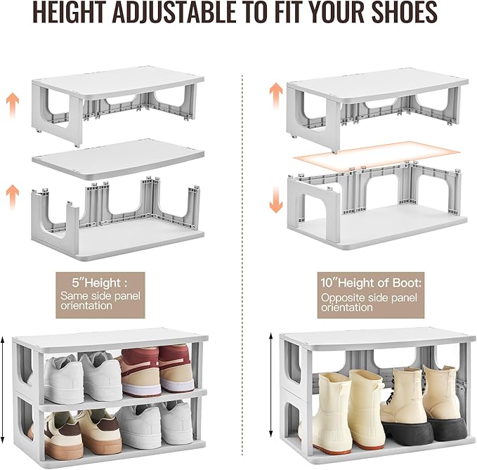 TRZZ 7-Tier Small Shoe Rack, Vertical Narrow Stackable Organizer with Removable Partition, Efficient Shoe Storage for Closet,
